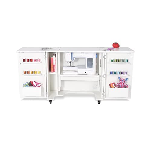 Kangaroo Bandicoot Sewing Cabinet with Lift – Quilting & Sewing Machine Table with Expandable Work Surface & Storage, Ash White 5