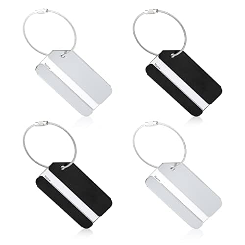 4pcs Aluminium Metal Luggage Tags, Travel ID Bag Tag Suitcases Tags Identifiers Baggage Address Tags for Preventing losing Luggage Suitcase Travel Bags (Black; Silver)