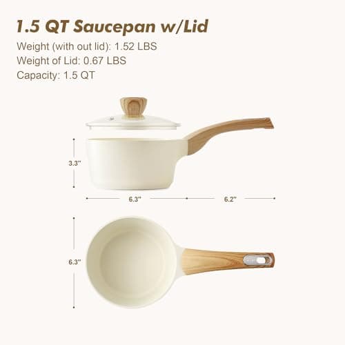 SENSARTE Ceramic Nonstick Sauce Pan with Lid, 1.5 Quart Small Saucepan, White Cooking Pot with Stay Cool Handle, Non toxic Kitchen Sauce Pot, Non stick Saucier Pan, Induction Pot, PFOA PTFE PFAS Free 7
