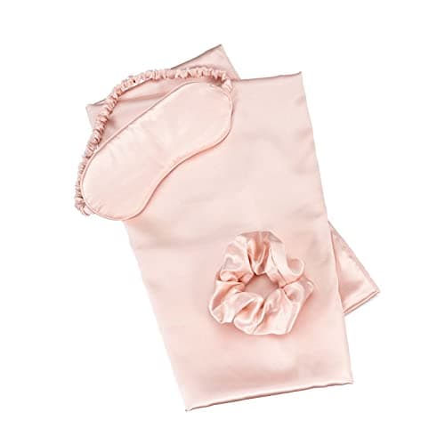 KISMETICS - Vegan Silk Sleep Set, Vegan Silk Pillowcase with Large Scrunchie and Eye Mask for Hair and Skin, Self Care Essential Satin Night Routine Kit (Blush Color) 5