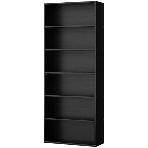 Shintenchi Bookshelf,6-Tier Open Bookcase and Bookshelves,6 Shelf Display Storage Shelves Floor Standing 70.6 inches Tall Bookcase for Home Office, Living Room (Black)