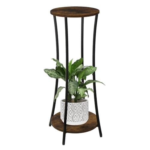 YINMIT Plant Stand Indoor,2 Tier Round Potted Holder Rack,Flower Pot Stand Shelf,Round Supports Rack,Corner Plant Shelf for Balcony Garden Patio Living Room,Brown