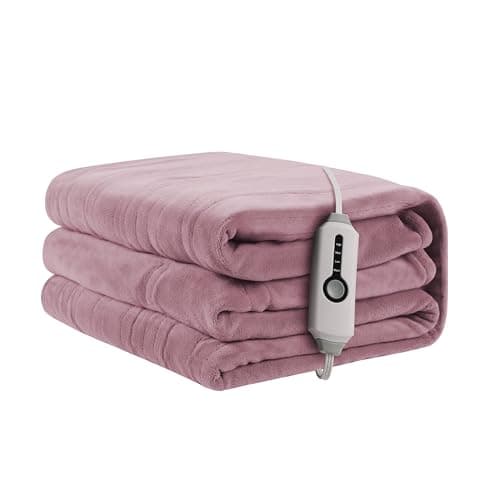 Electric Heated Blanket 62"x84" Twin Size, Soft Coral Fleece with 4 Heating Levels and 10 Hours Auto-Off, Machine Washable, Cozy Plush Fabric for Home, Purple