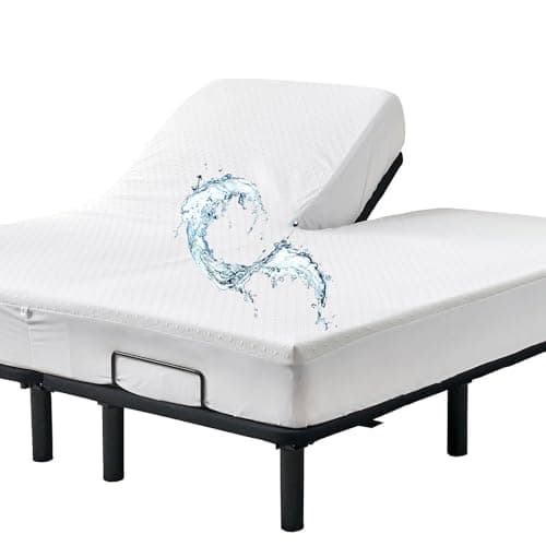 Bamboo Viscose Cooling Split Top King Mattress Protector for Adjustable Bed with Upper Flex Waterproof Fitted Sheet Style Matress Cover 32-34" Split from Head