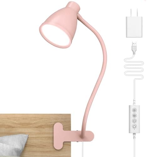 BOHON Cute Desk Lamp with Clamp 10W 38 LED Clip on Light, 5 Color 10 Brightness Auto Off Timer Flexible Gooseneck Pink Lamp Kawaii Accessories Desk Lights for Office Home Bed Bedside Reading, Pink