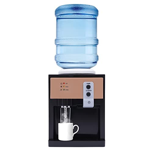Top Loading Water Cooler Dispenser, Desktop Electric Hot and Cold Dispenser with 3 Temperature Settings, 1.1 to 5 Gallon Countertop Water Cooler for Home Office Coffee (Gold & Black)