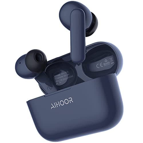 AIHOOR Wireless Earbuds for Music and Sports, Bluetooth 5.3 in-Ear Headphones with Extra Bass Built-in Mic Touch Control 30hr Battery Earphones, Waterproof (Navy Blue)