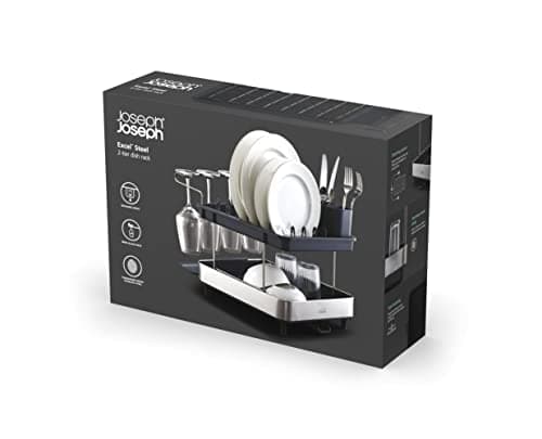 Joseph Joseph Dish Drying Rack with Wine Glass Holder - Space-Saving 2-Tier Design with Fast Draining System 6