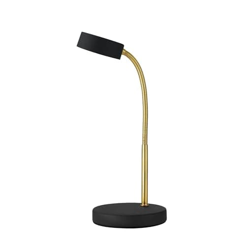 Globe Electric 30061 LED Desk Lamp, Adjustable Matte Gold Gooseneck, Black Finish, 5W Energy Star Integrated LED, 250 Lumens, 3000 Kelvin, 35 000 Hour Lifespan, in-Line On/Off Switch