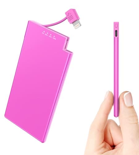 Auskang Thin Portable Charger with Built in Lightning Cable-5000mAh Slim Power Bank Compatible with iPhone 14/13/12/11/X/8/7 Pro Series(Not for iPhone 15 Series) -Thin Battery Pack for Travel