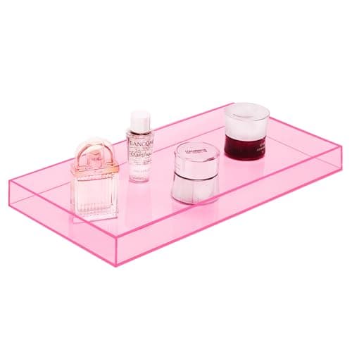 ROYALITA Acrylic Tray Bathroom Tray for Countertop, Guest Towel Holder Tray for Napkin Perfume Jewelry Makeup, Vanity Trays for Soap Dispenser, Aromatherapy, Cup & Candle, Pink 5