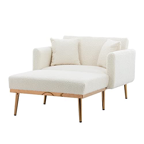 SULOPS Convertible Futon Chair Bed,Chaise Loung Recliner 3 in 1 Modern Accent Sleeper Reading Chair with 2 Pillows (White Teddy) 8