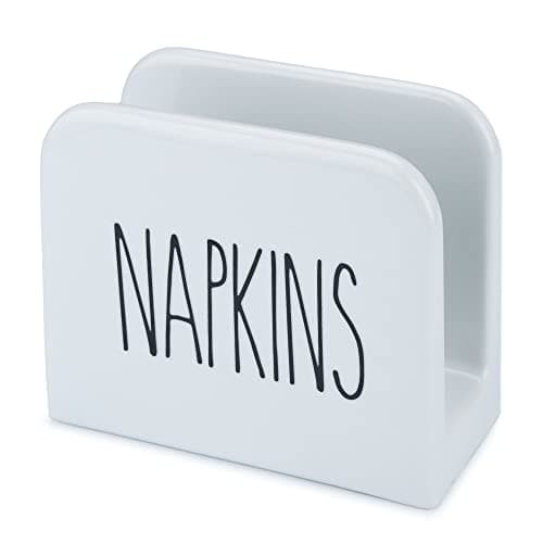 Heartland Home Porcelain White Napkin Holder. Large Napkin Dispenser for Cocktail or Luncheon Napkins. Vertical Napkin Holders for Kitchen, Tables and Outdoor. Farmhouse White and Black Servilletero 7