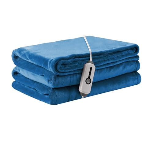 LaffyLo Electric Heated Blanket Throw Size 50"×60", Breathable & Luxurious Flannel, Soft Warm Gift with Over-Heat Protection, 4 Heating Levels & 3 H Auto Shut Off, Machine Washable, Lake Blue