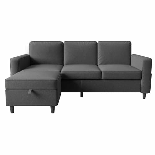 Lonkwa Sectional Sofa and Couches for Living Room - 78'' Dark Grey 3 Seat L-Shaped Couch with Storage Ottoman, Modern Linen Convertible Sectionals Sofas with Chaise for Apartment, Office, Small Space 8