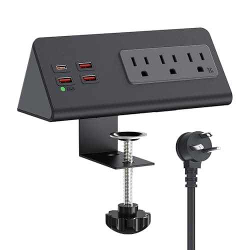 Nightstand Charging Station with PD 20W USB C, Nightstand Edge Power Strip with 3 AC Outlets, 4 Fast Charging USB Ports, Connect 6.56FT Flat Plug, Desk Surge Protector for Office Home Hotel, Black