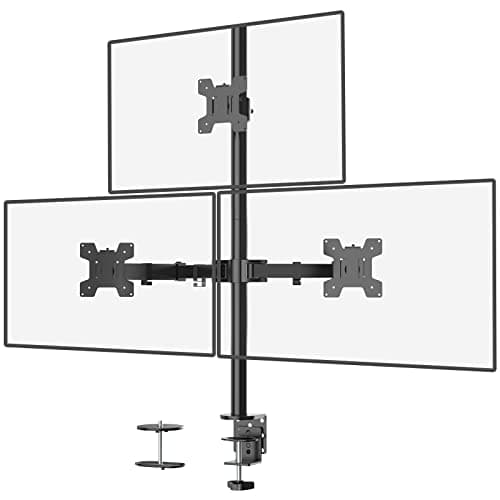 WALI Triple Monitor Mount for 13-27 inch Computer Screens, 3 Monitor Desk Mount, Holds up to 22 lbs, Adjustable Triple Monitors Stand with Swivel Tilt Rotation, 75x75/100x100mm (M003), Black