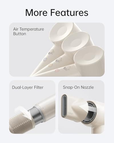 Laifen SE Lite Hair Dryer, Negative Ionic Blow Dryer with 100,000 RPM Brushless Motor for Fast Drying, High-Speed Low Noise Thermo-Control Hair Dryer with Lightweight Design and 2 Nozzles 7