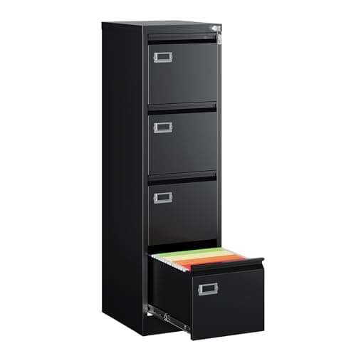 MIIKO 4 Drawer Filing Cabinets with Lock, Metal File Cabinet with 4 Drawers, Home Office File Folders Cabinet for Letter Legal A4 File Size