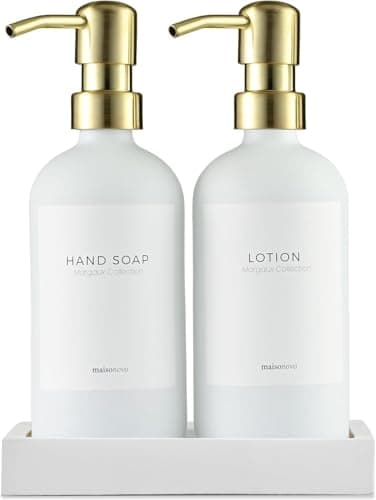 MaisoNovo Soap Dispenser 3-Piece Set | 16.9oz White Bottles with Gold Stainless Steel Pump Core