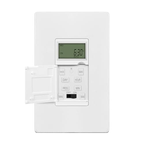 ENERLITES Programmable Digital Timer Switch for Lights, Fans, Motors, 7-Day 18 ON/OFF Timer Settings, 1-Pole, No Neutral Wire Required, UL Listed, cUL Listed, Wall Plate Included, HET01-C-J-WWP, White