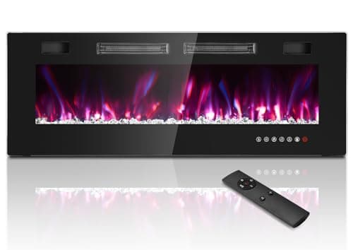 50” Electric Fireplace, Ultra-Thin Wall Mounted, Insert Heater, 750/1500W Recessed Fire Place with Adjustable Flame Color, Touch Screen and Remote Control