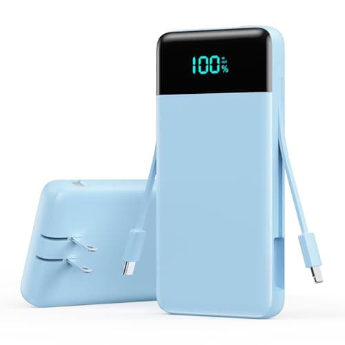 Portable Charger for iPhone 13800mah Power Bank with Built in Cables and Wall Plug,PD USB C In&Out Fast Charging,4 Outputs Travel Essential Battery Pack for iPhone 16/15/14,Galaxy S25,Android-Sky Blue