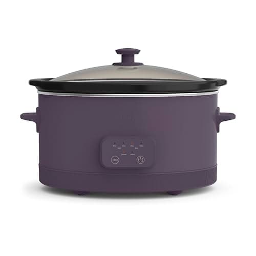 bella 6.0 Qt Programmable Slow Cooker, Ceramic Nonstick Coating, Adjustable Temperature & Cooking Times, Dishwasher Safe Stoneware Pot & Tempered Glass Lid, Tangle Free Cord Wrap, Plum