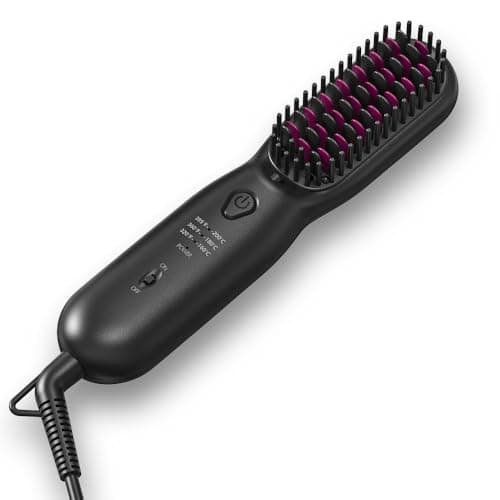 Hair Straightener Brush Dense Bristles Straightening Brush for Women Comb Quick Temperature Adjustment and Auto-Off Hair Accessories​ for Thick Curly Hair ​ (Black)