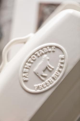 YHOJOY Cow Butter Dish, Ceramic Butter Dish with Lid for Countertop, White Butter Tray with Handle, Farmhouse Covered Butter Holder Container for East West Coast Butter Storage 9