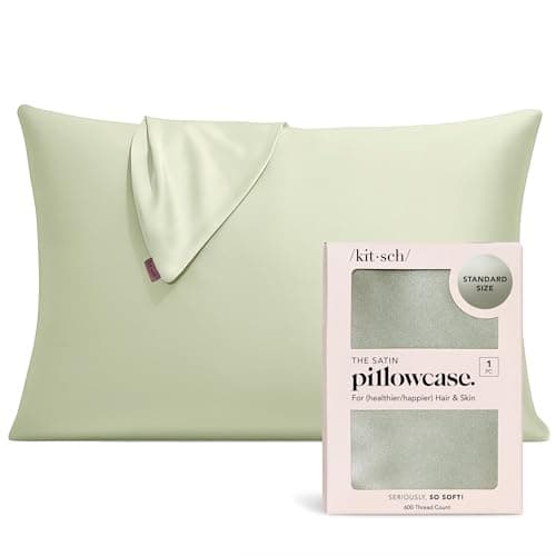 Kitsch Satin Pillowcase with Zipper for Hair & Skin - Softer Than Silk Pillow Cases, Smooth Cooling Satin Pillow Case, Wrinkle-Free, Machine Washable - Pillow Cases Standard Size (19x26) - Sage