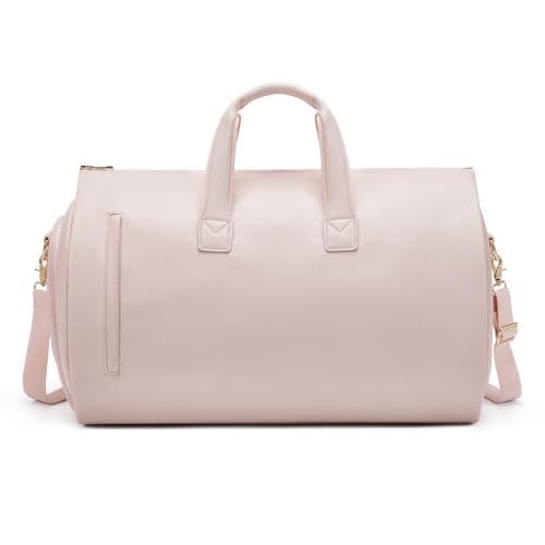 Garment Duffle Bags for Travel,Convertible Carry on Garment Bag with Shoe Compartment,2 in 1 Faux Leather Waterproof Travel Suit Bag with Shoulder Strap for Men Women, Pink, Fasion