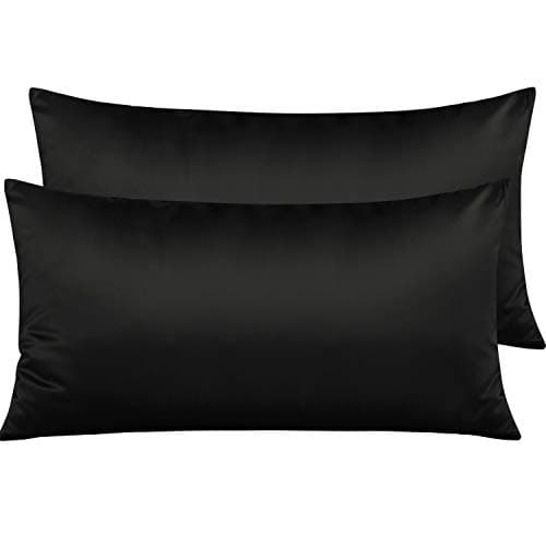 NTBAY Zippered Satin Pillow Cases for Hair and Skin, Luxury King Hidden Zipper Pillowcases Set of 2, 20x36 Inches, Black