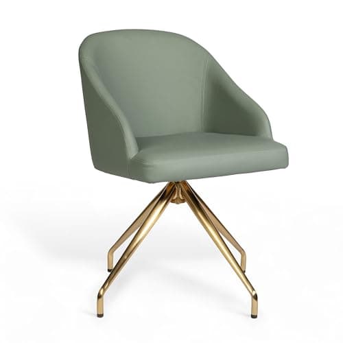 Martha Stewart Sora Stationary Swivel Task Chair with Sloped Arms for Home Office in Sage Faux Leather with Polished Brass Frame