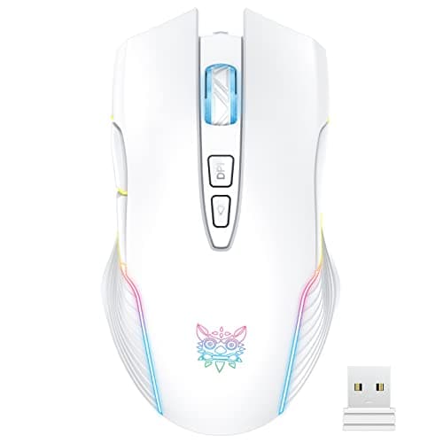 PHNIXGAM Rechargeable Wireless Gaming Mouse, Ergonomic RGB Computer Mouse with 2.4G Receiver, RGB Backlight, Adjustable DPI Up to 3600, 7 Buttons (Not Programmable) for Windows Vista Linux (White)