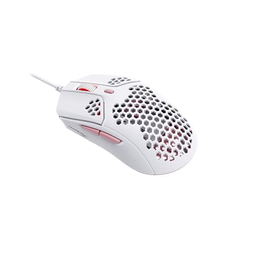 HyperX Pulsefire Haste – Gaming Mouse – Ultra-Lightweight, 60g, Honeycomb Shell, Hex Design, HyperFlex USB Cable, Up to 16000 DPI, 6 Programmable Buttons - White/Pink