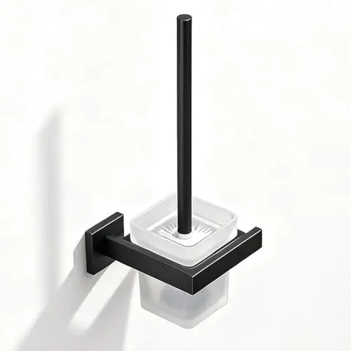 Matte Black Toilet Brush and Holder Set, NEWRAIN Wall Mounted Toilet Bowl Brush with Long Handle, Stainless Steel Toilet Brushes for Bathroom-Space Saving
