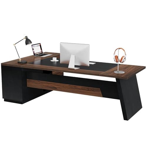 Tribesigns 78" L-Shaped Executive Desk, Large Office Desk with Drawers and File Cabinet, Modern Business Furniture for Home Office (Walnut & Black) 8