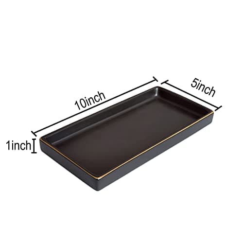 10 x 5 Ceramic Bathroom Tray for Countertop, Decorative Vanity Tray for Dresser Tops, Small Rectangular Trays for Perfume, Candle, Jewelry, Cosmetics (Black) 5