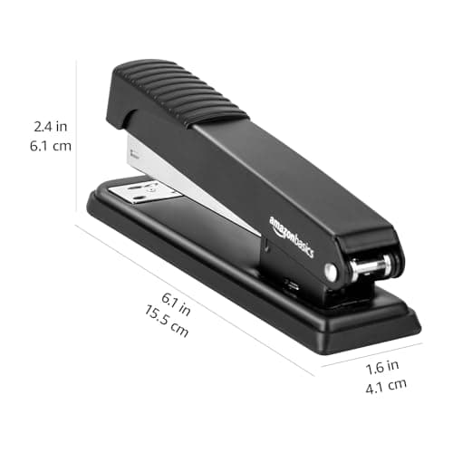 Amazon Basics Full-Strip Metal Office Desktop Stapler, 20 Sheet Capacity, Non-Slip, Black, 3-Pack 6