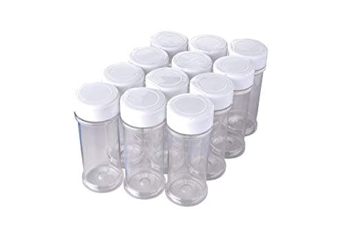 12 Pack of 6 Oz. Empty Clear Plastic Spice Bottles with White Sprinkle Top Lids For Storing and Dispensing Salt, Sweeteners and Spices - Food-Grade Spice Jars for Kitchen and Home Spice Organization