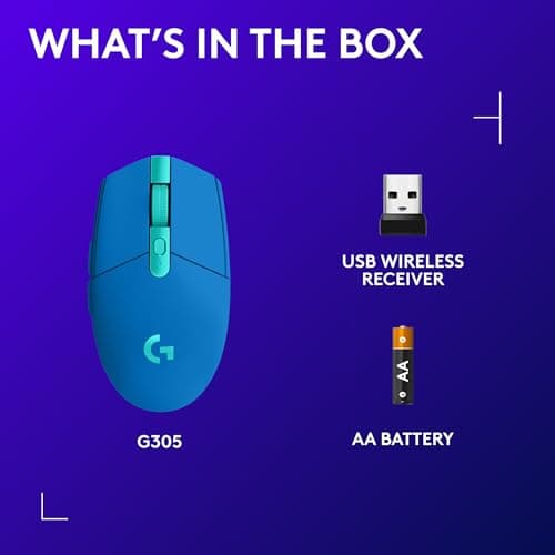 Logitech G305 Lightspeed Wireless Gaming Mouse, Hero Sensor, 12,000 DPI, Lightweight, 6 Programmable Buttons, 250h Battery, On-Board Memory, Compatible with PC, Mac - Blue 9