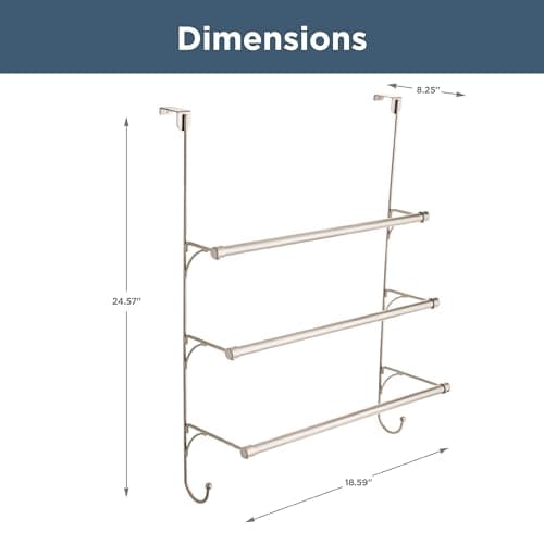 Franklin Brass (1-Pack) Over the Door Hooks Nickel Triple Towel Rack, 3-Tier with Hooks, Organizing and Storage Bar | Bathroom Accessories 193153-FN 4