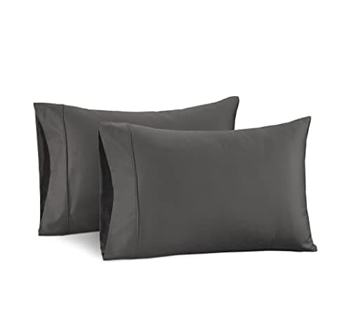 LANE LINEN Soft Pillow Covers King Size 100% Egyptian Cotton Set of 2 Cool & Smooth 1000 Thread Count Sateen Cases - Charcoal