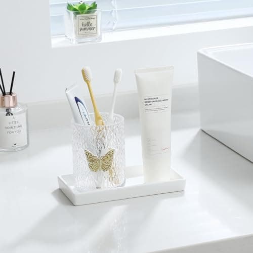 Luxspire Bathroom Vanity Tray, Mini Soap Dispenser, Small Ceramic Perfume and Jewelry Dish, Trinket Holder, Rectangle Candle Tray, Bath Organizer Kitchen Sink Narrow Dish, White 7