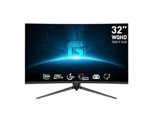msi G32CQ5P, 32" Gaming Monitor, 2560 x 1440 (QHD) Curved Gaming Monitor, 1 ms, 170Hz, FreeSync Premium, 1500R, HDMI, DisplayPort, Tilt, Swivel, Pivot and Height Adjustable.