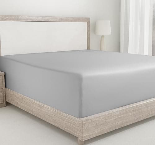 California Design Den Deep Pocket Fitted Sheet Queen Cotton, Soft 400 Thread Count 100% Cotton Sateen, Snug Fit, No Pop-Off Elastic, Durable Fitted Sheet Only (Queen, Light Grey)