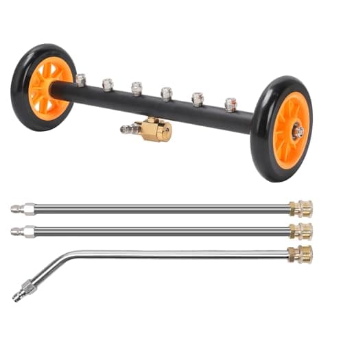 Undercarriage Pressure Washer Attachment, 16" Water Broom & Upward Cleaner with 3 Extension Wands, Dual-Function Power Washer Tool, 1/4" Quick Connect, 4000 PSI (Black)