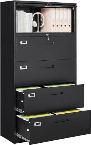 BYNSOE 4 Drawer+1 Storage Compartment Metal File Cabinet Lateral Filing Cabinet with Lock Office Home Lateral Cabinet for A4 Legal/Letter Size Assembly Required