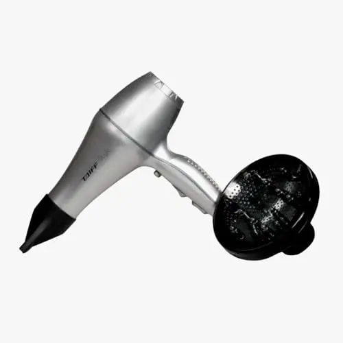Taiff Style IonSense Professional Hair Dryer | 1875W Ionic Ceramic Blow Dryer with Diffuser | Lightweight Travel Friendly | Dual Voltage - Fast Drying | Silver